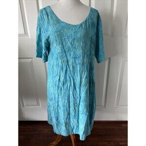 Kiki Womens Batick Shift Dress Large Pockets Blue Colorful Cutout Wearable Art